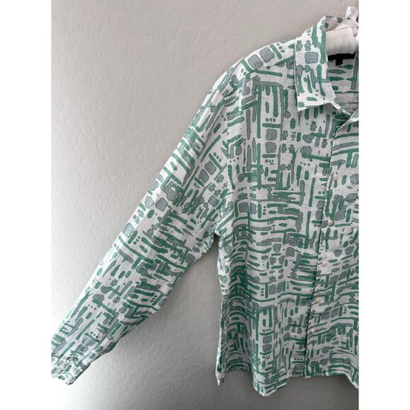 TED BAKER Men’s Linen Shirt Abstract Green Gray Print Button Down | Size 4 Large - Picture 3 of 6